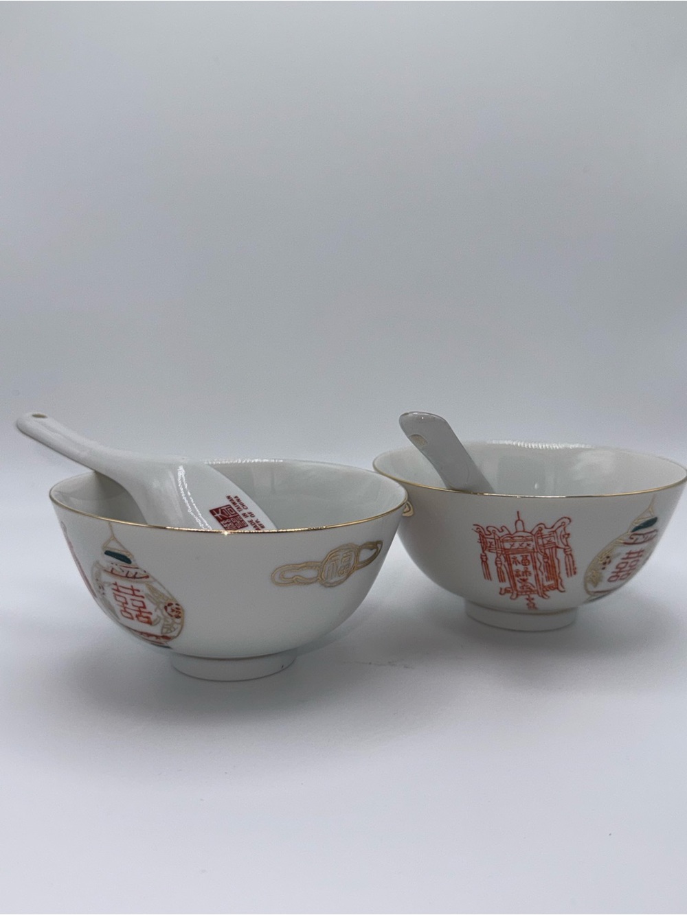 1960s Vintage Chinese Porcelain Bowl & Spoon-Set of 6